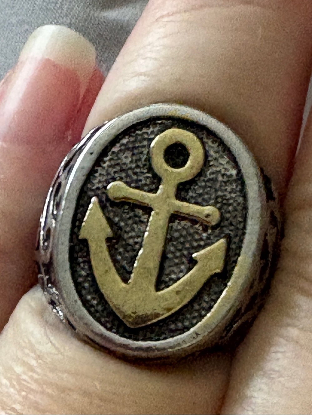 Unisex Anchor Signet Ring - Two-Tone Silver & Gold